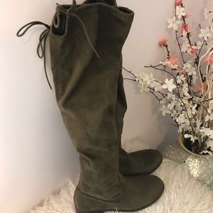 Size 7.5 Olive Green Suede Over-the-Knee Boots